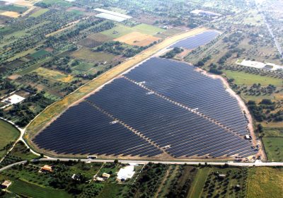 aerial view solar farm Librandello, ITA
