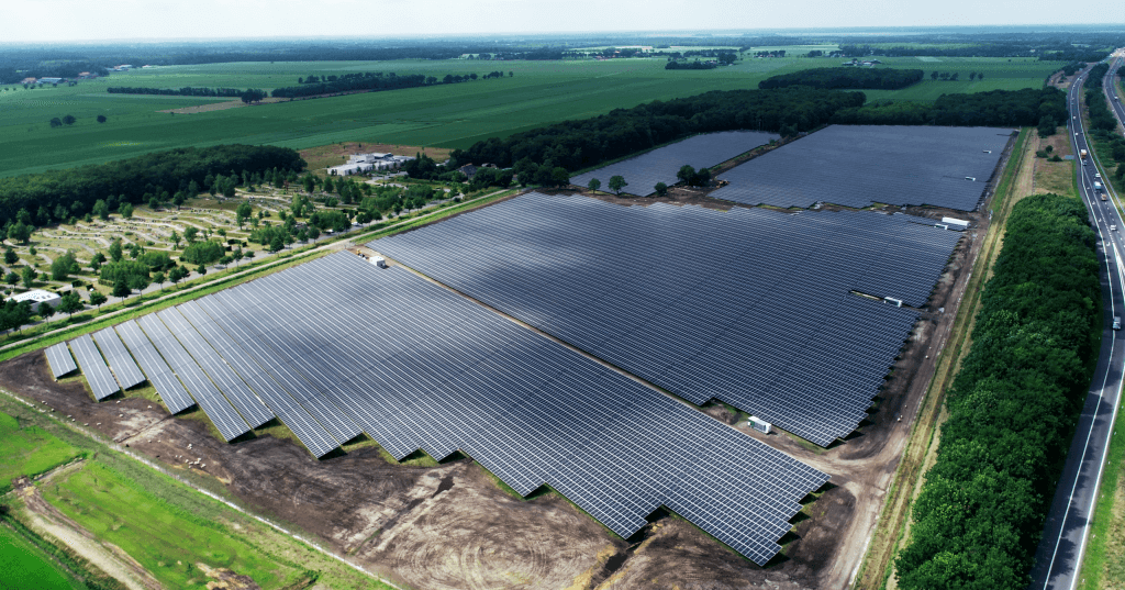 Aerial view solar farm Hoogeveen, NL