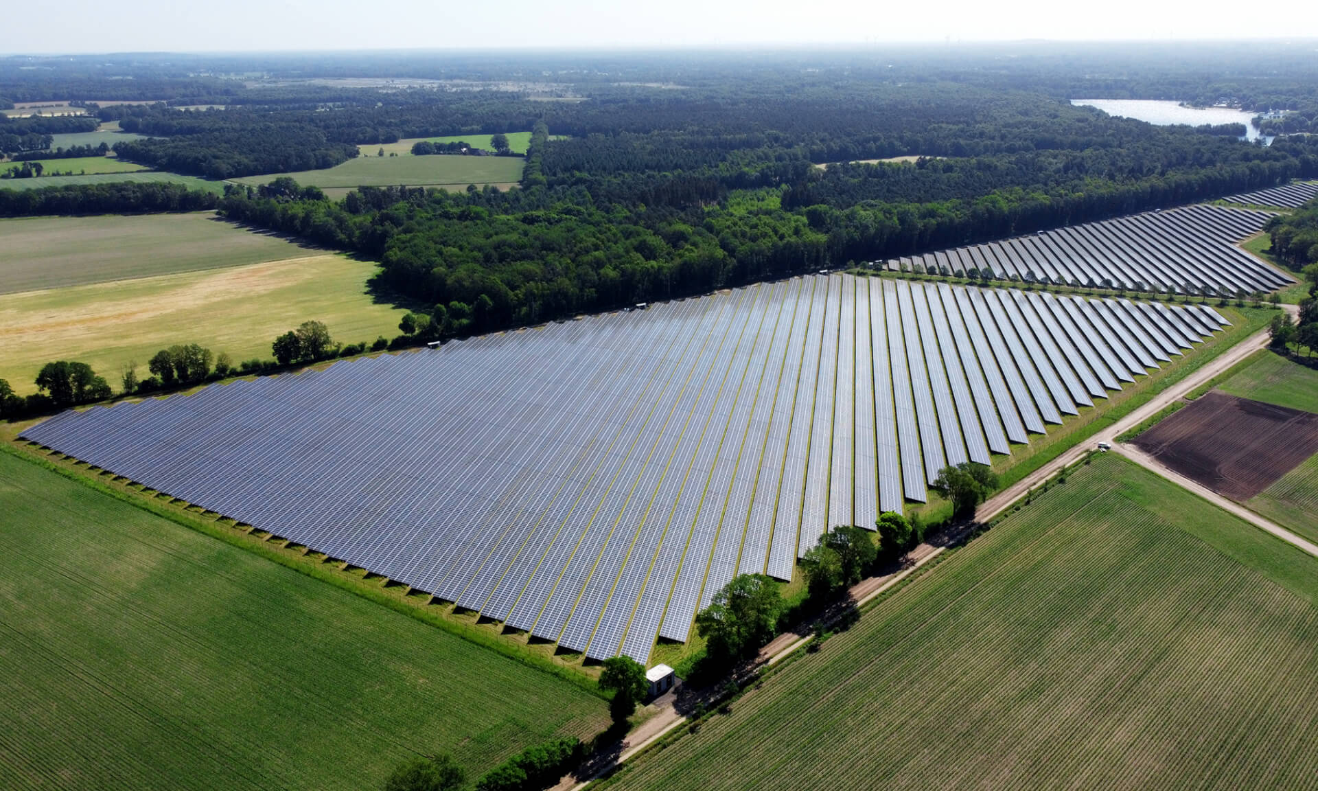 A solar farm in the Netherlands shown from above