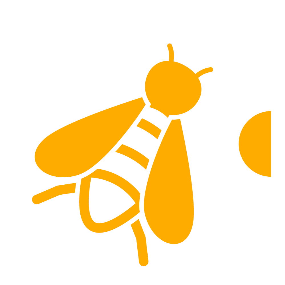 Icon in yellow and white that shows a bee and a flower