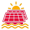 Icon in red and yellow that shows a floating pv-system