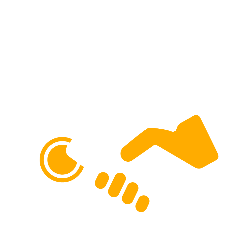 Icon in yellow and white that shows a document and two hands shaking in front of it