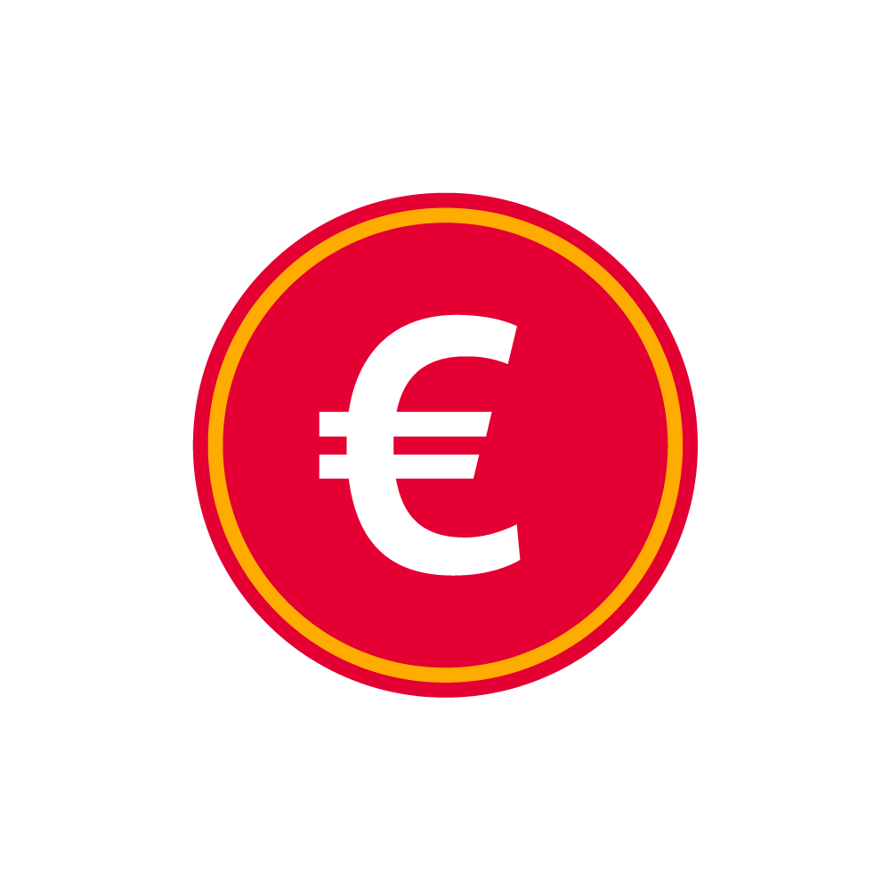 Icon in red and yellow that shows a Euro coin