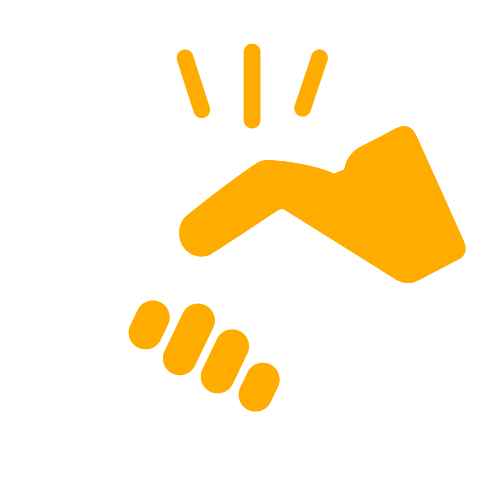 A white and yellow icon showing two hands that shake