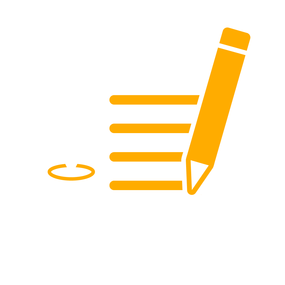 Icon in yellow and white that shows a tablet and a pen. On the tablet, there is a location symbol.