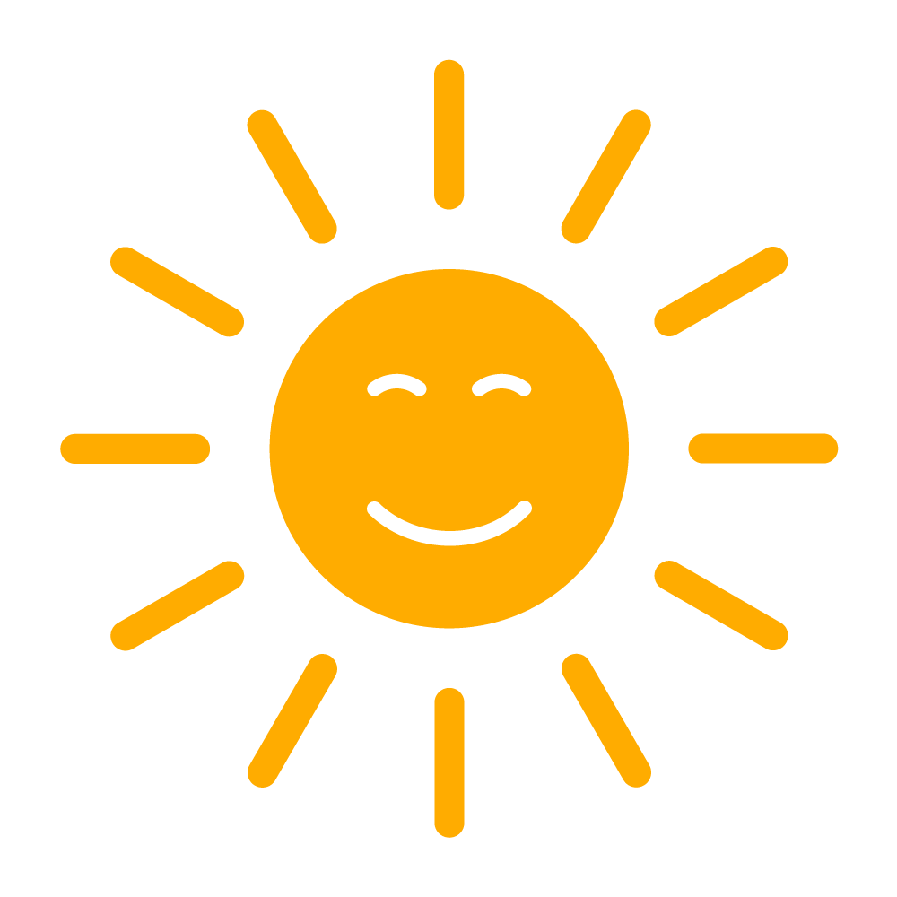 Icon in yellow and white that shows a smiling sun