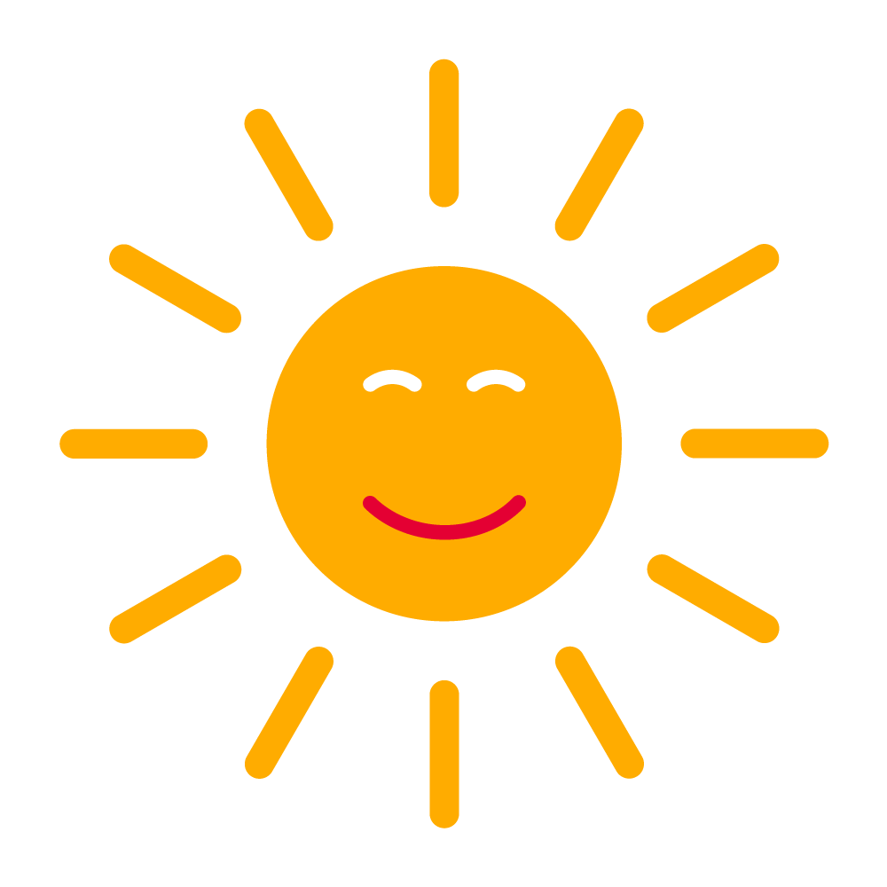 Icon in yellow and red that shows a smiling sun