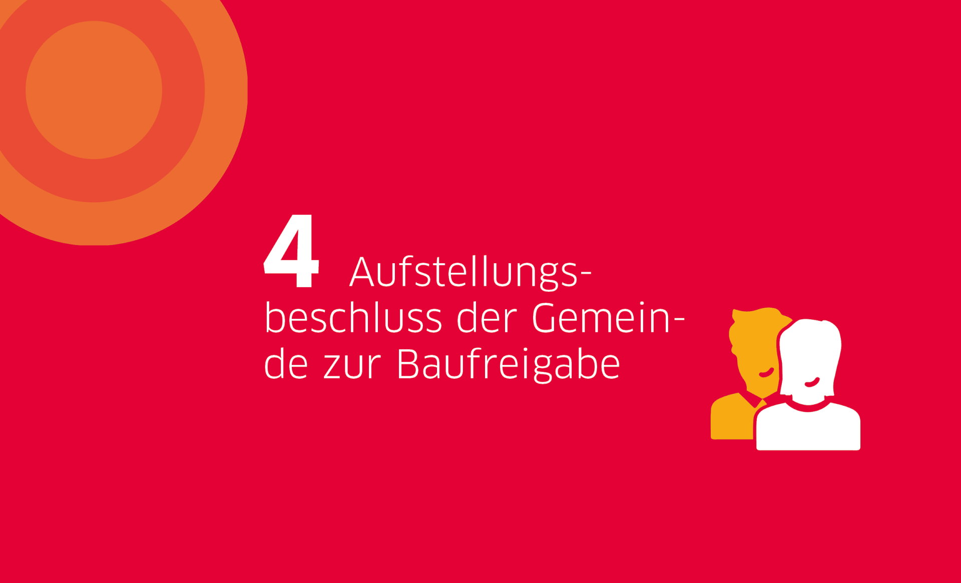 Roter Hintergrund mit Text "4) Aufstellungsbeschluss der Gemeinde zur Baufreigabe"