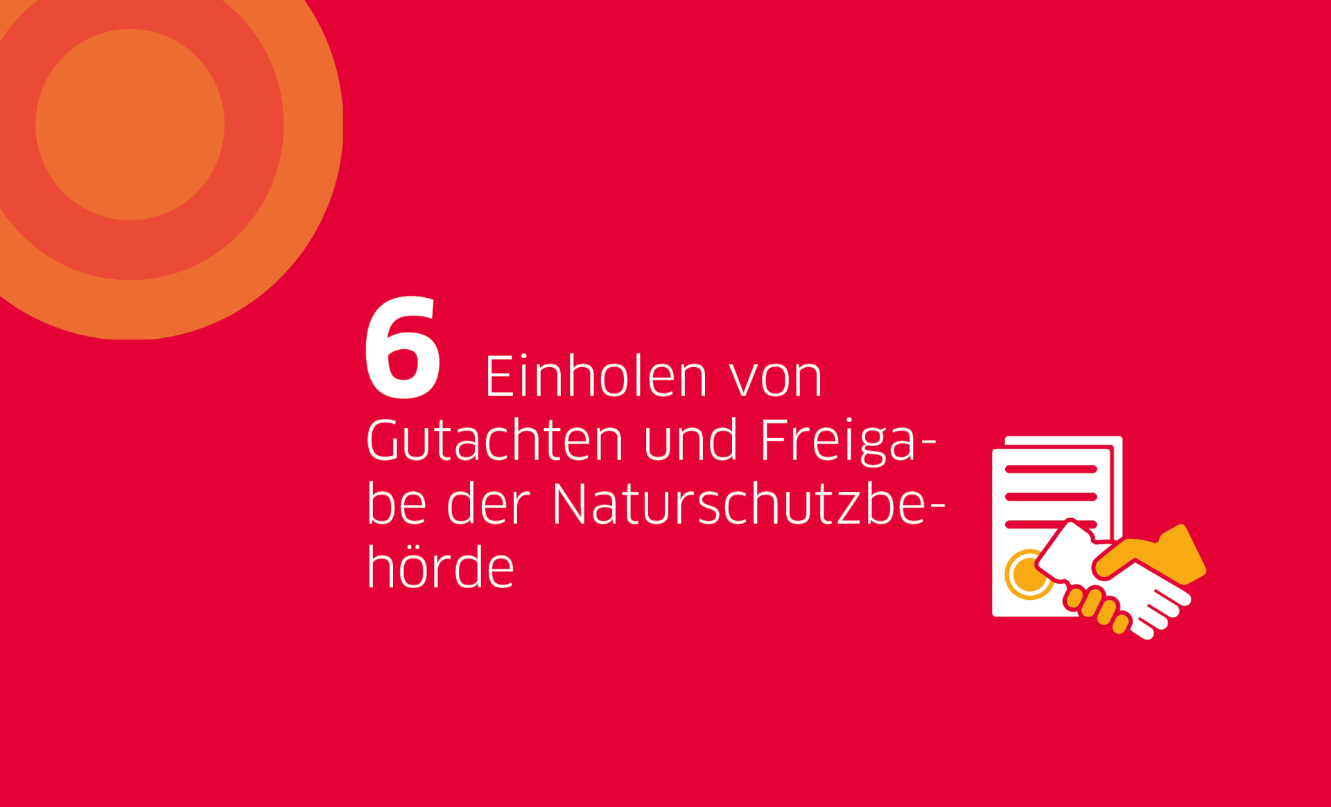 Roter Hintergrund mit Text "6) Einholen von Gutachten und Freigabe der Naturschutzbehörde"