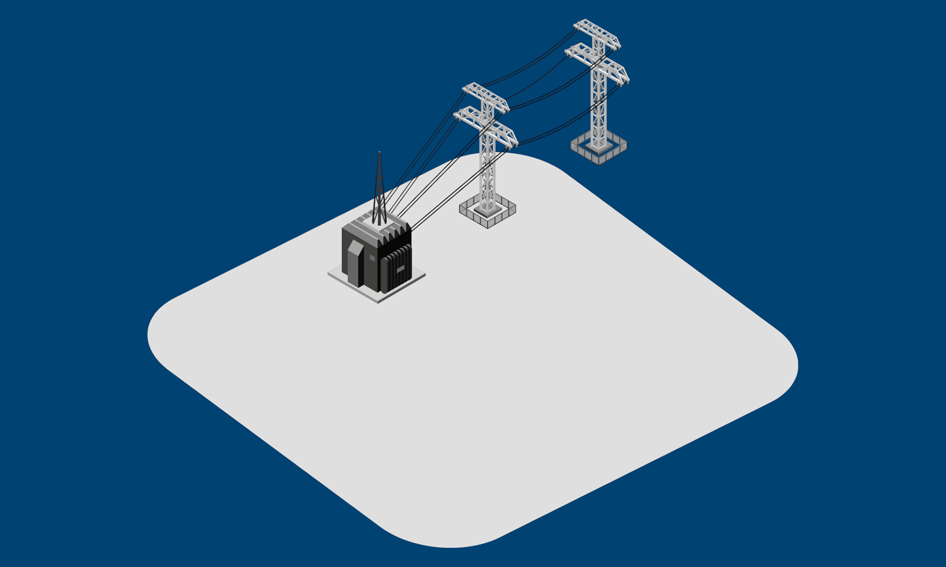 graphical drawing of a substation with the colour of blue in the background