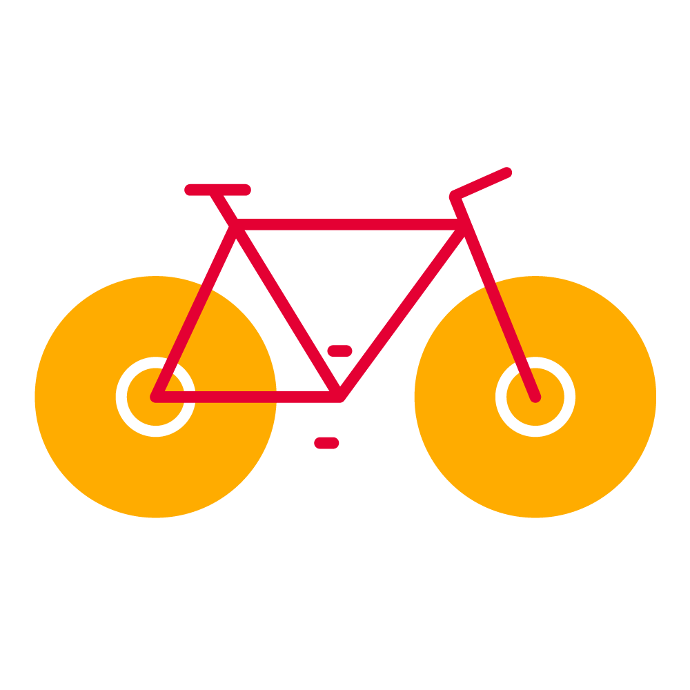 A red and yellow icon that shows a bicycle