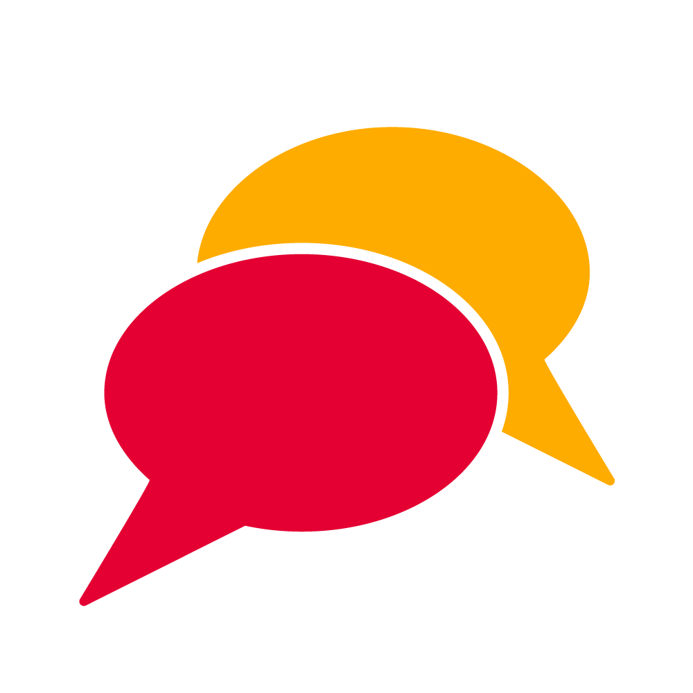 A red and yellow icon that shows two speech bubbles