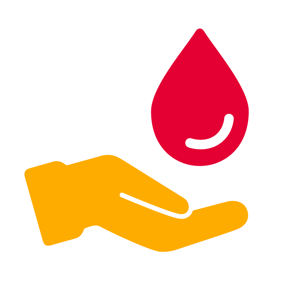 A red and yellow icon that shows a hand and a drop of water