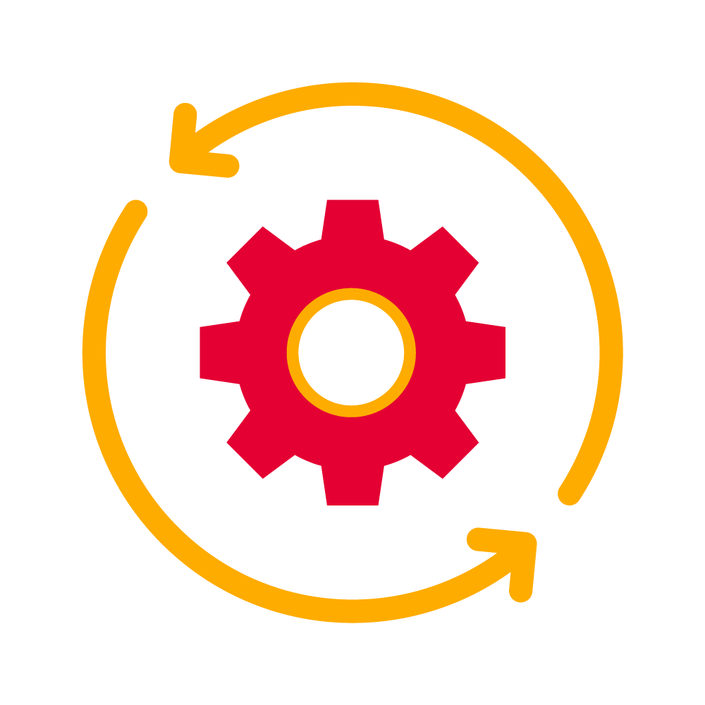 A red and yellow icon showing a gear