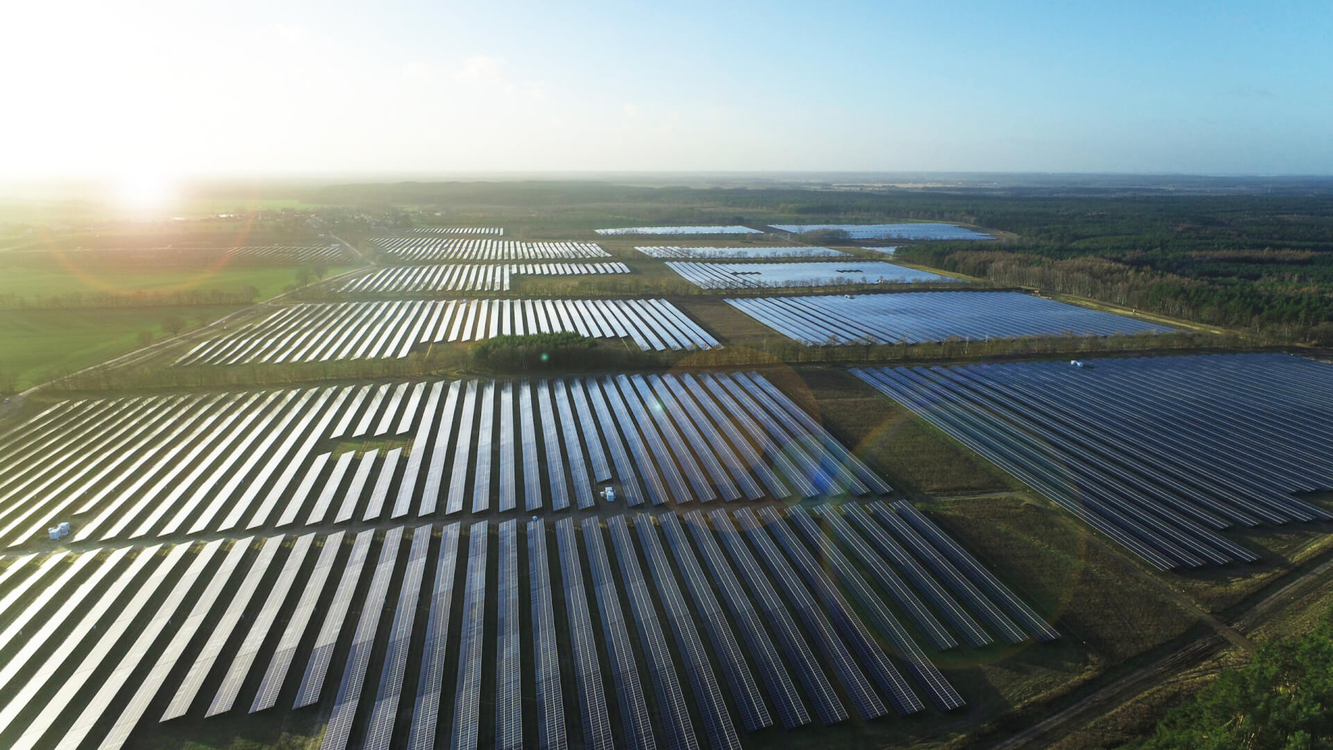 The BELECTRIC solar farm Tramm-Göthen in Northern Germany shown from above