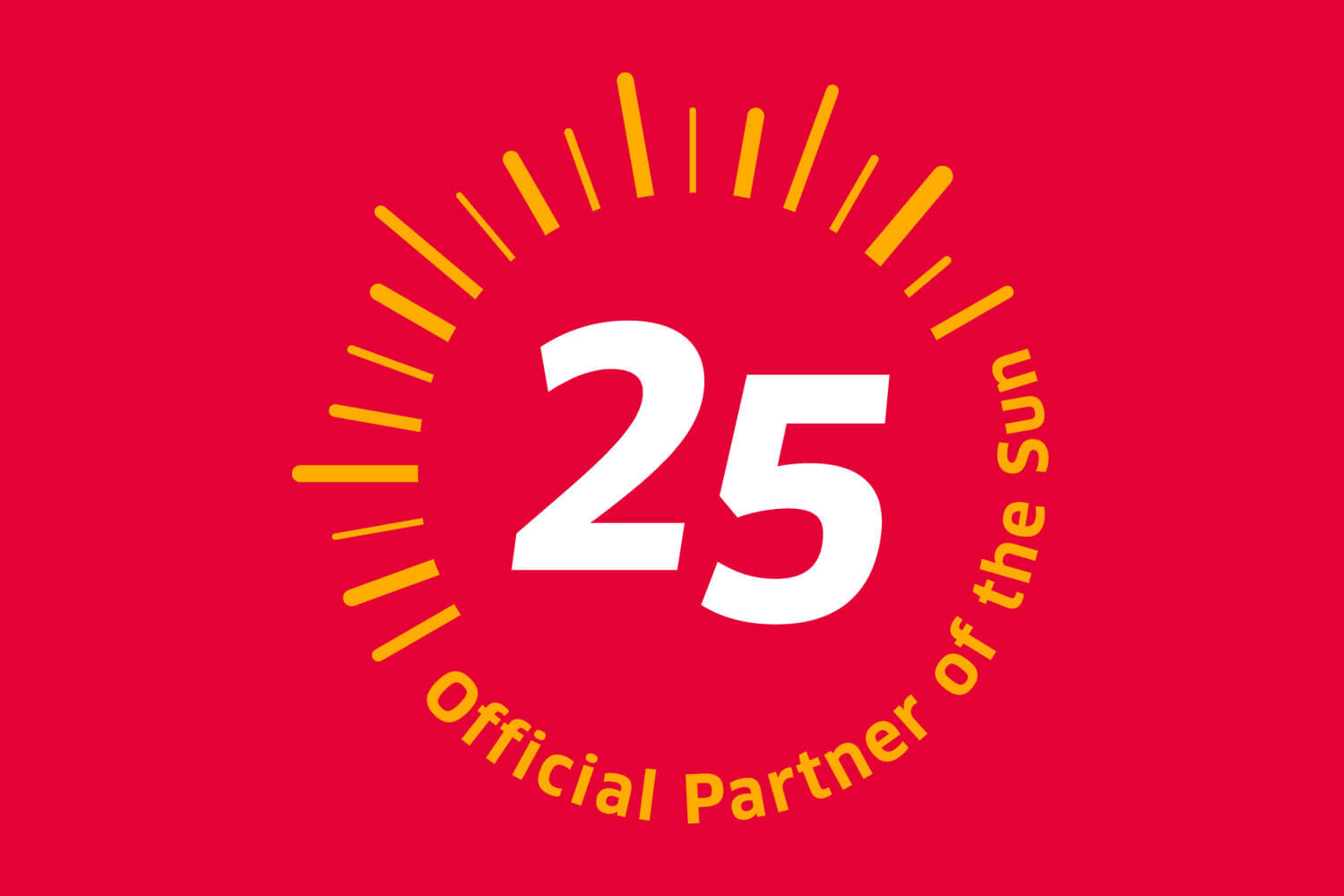 A red graphic with a sun icon and the text "25" "Official Partner of the Sun"