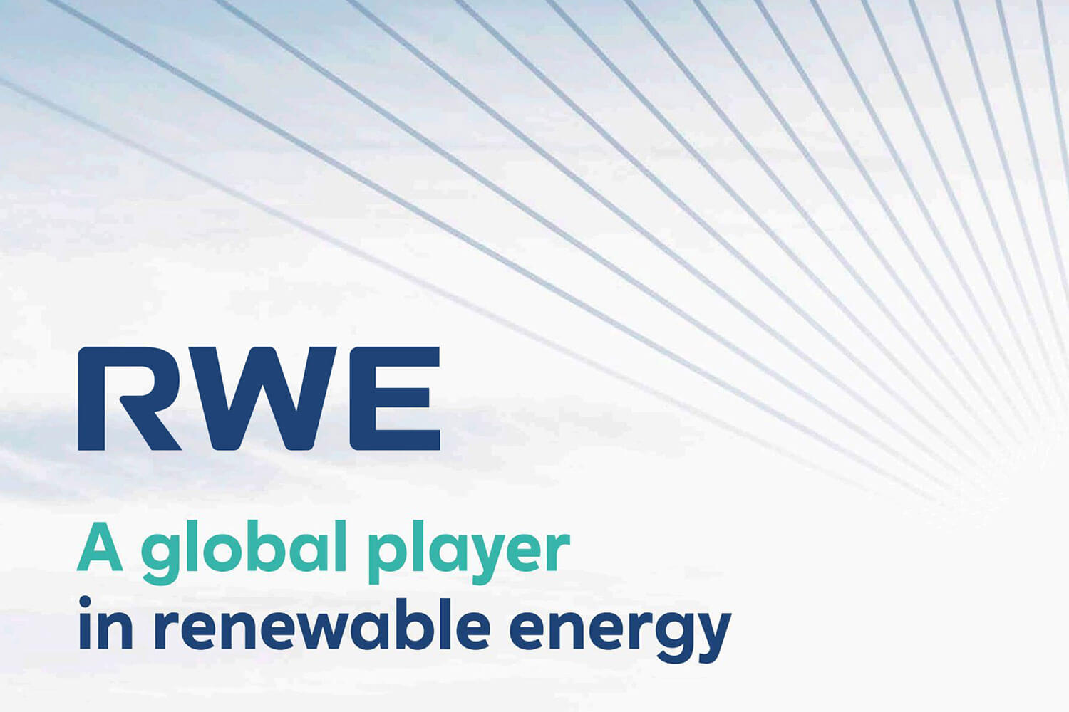 Unternehmenslogo von RWE mit dem Slogan "A global player in renewable energy"