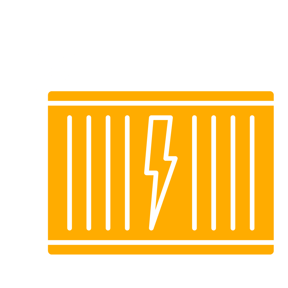 A yellow and white icon of BELECTRIC's battery storage system BESS ElectMax