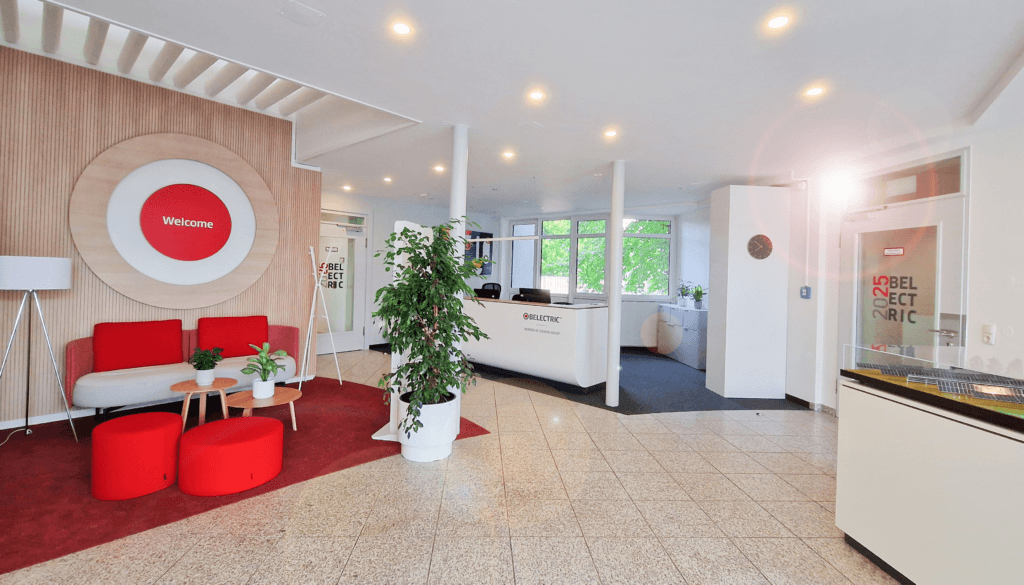 The reception area of BELECTRIC at the headquarter in Kolitzheim, Germany.